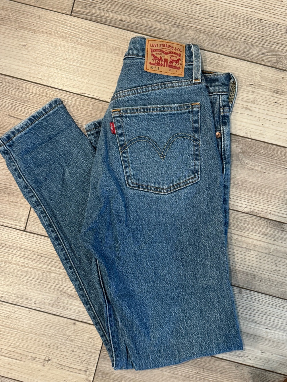 Levi's Blue Denim Jeans with Brown Leather Patch